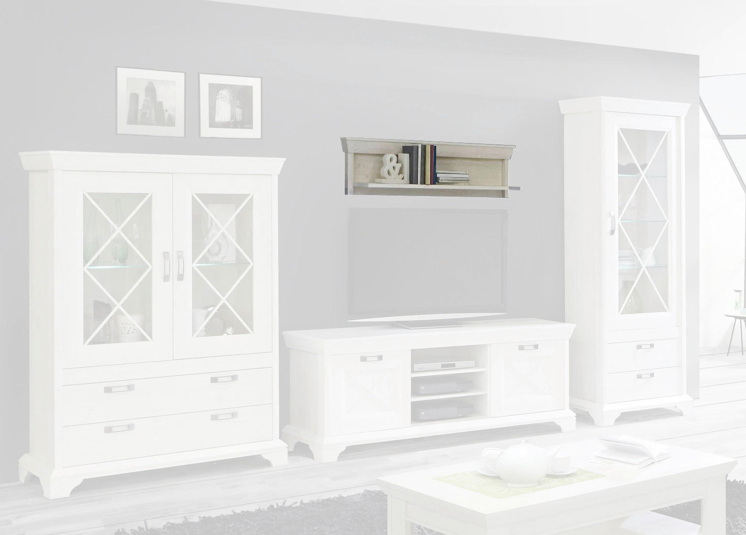 Wandboard  weiß Pinie Nachbildung B/H/T: ca. 121x33,5x23,6 cm Kashmir_Wandpaneel KSMB01-D43 - weiß (121,00/33,50/23,60cm)