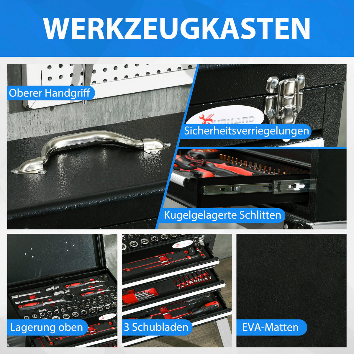 B/H/L: ca. 24x45x27 cm Werkzeugkasten - schwarz (27,00/24,00/45,00cm) - DURHAND