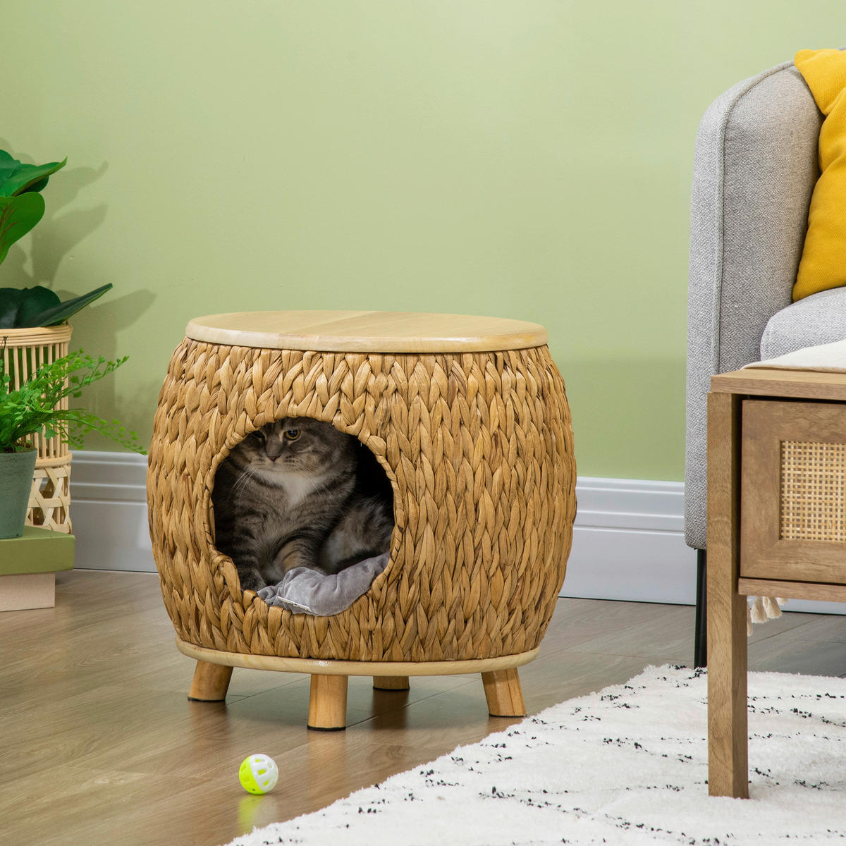 PawHut Katzen-Zubehör natur Edelstahl B/H/L: ca. 43x44x42 cm Rattan_Katzenhaus - natur/hellbraun (42,00/43,00/44,00cm) - PawHut