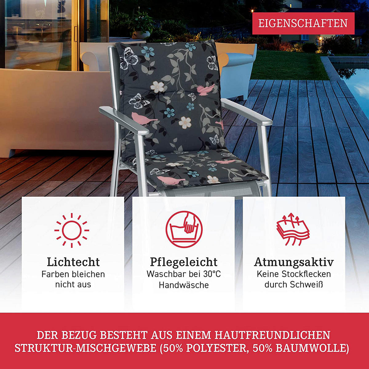 Beo Saumauflage für Niedriglehner Bregenz multicolor Polyester-Mischgewebe B/H/L: ca. 50x6x101 cm 2er Set Bregenz - multicolor (101,00/50,00/6,00cm) - Beo