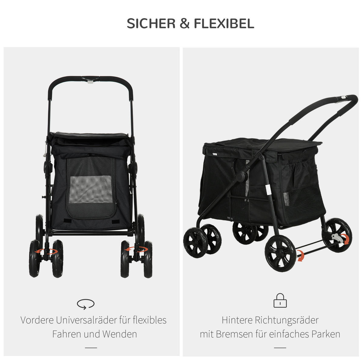 PawHut Hunde-Zubehör schwarz Edelstahl B/H/L: ca. 62x102x105 cm Hundewagen - schwarz (105,00/62,00/102,00cm) - PawHut
