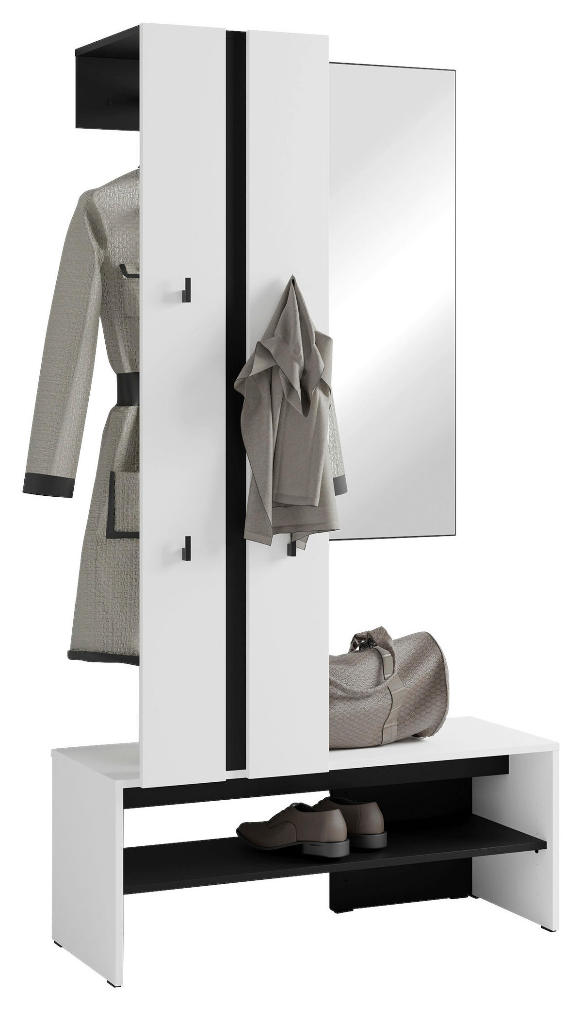 Garderobenset NANTE weiß schwarz B/H/T: ca. 100x186x40 cm NANTE - weiß/schwarz (100,00/186,00/40,00cm) - byLIVING