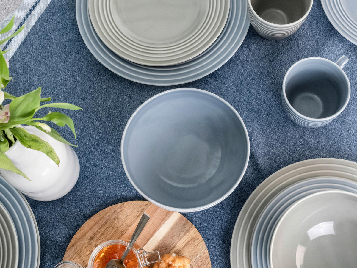 CreaTable Kombiservice Stripes stein Porzellan 16 tlg. Stripes - blau/stein - CreaTable
