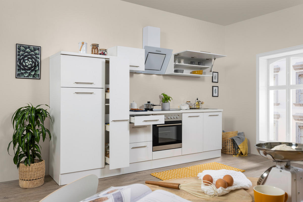 Respekta Küchenblock Amanda weiß Hochglanz B/H/T: ca. 300x200x60 cm Amanda - weiß/Edelstahloptik (300,00/200,00/60,00cm) - Respekta