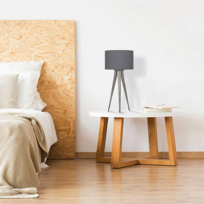 Näve Leuchten Hockerleuchte  NV3134316 grau Holz Stoff H/D: ca. 62x28 cm 1 Brennstellen Tripod - grau (28,00/62,00cm) - Näve Leuchten