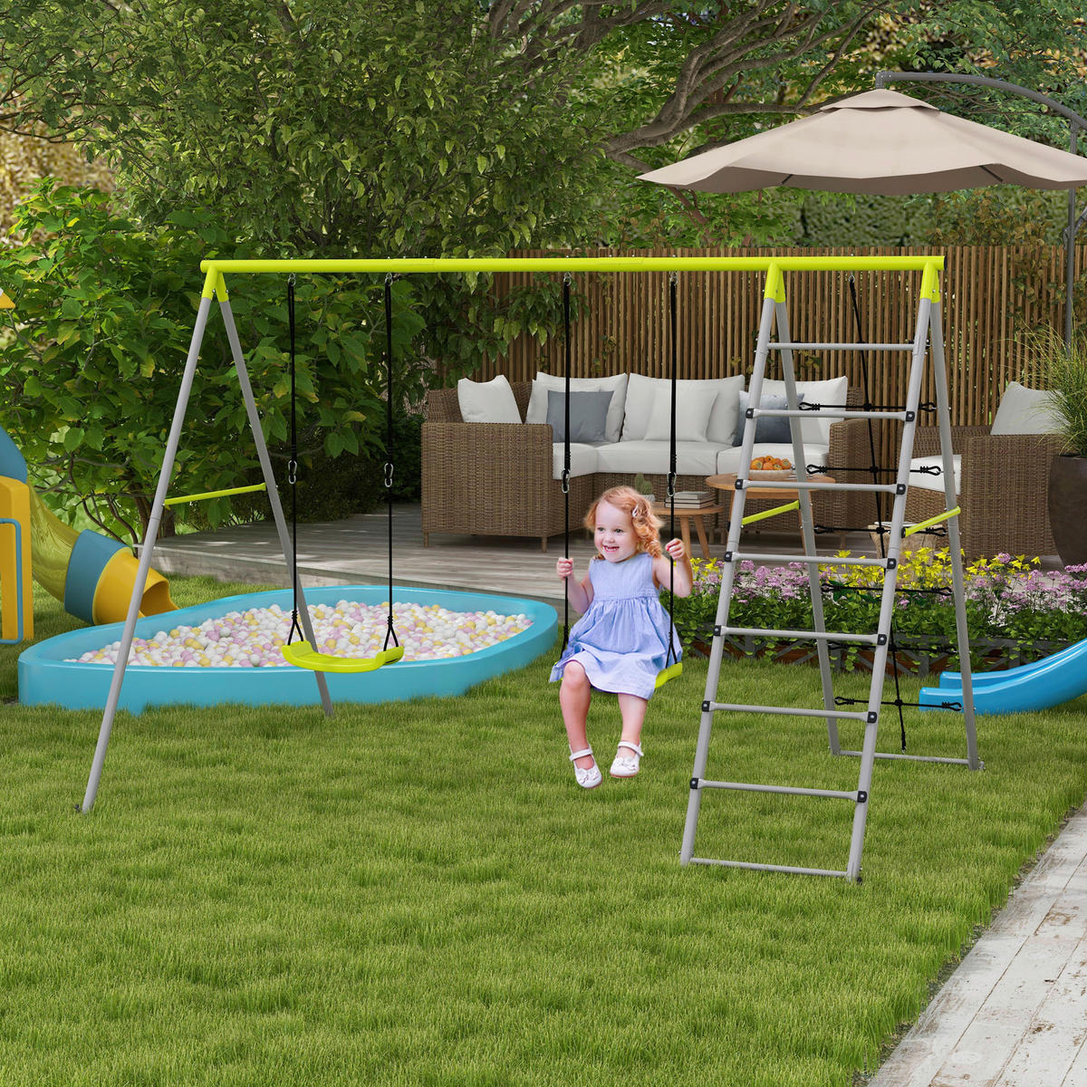 Outsunny Schaukel grün B/H/L: ca. 185x260x180 cm Kinderschaukel-Set - grün (180,00/185,00/260,00cm) - Outsunny