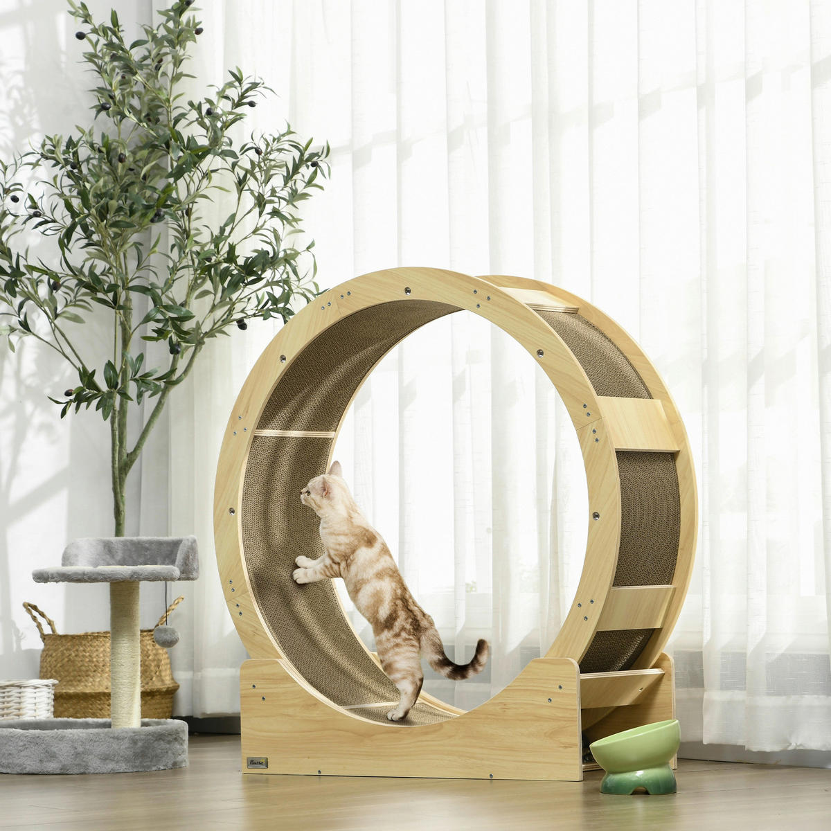 PawHut Katzenlaufrad Eiche Papier B/H/L: ca. 33,5x94x91 cm Katzenlaufrad - Eiche (91,00/33,50/94,00cm) - PawHut