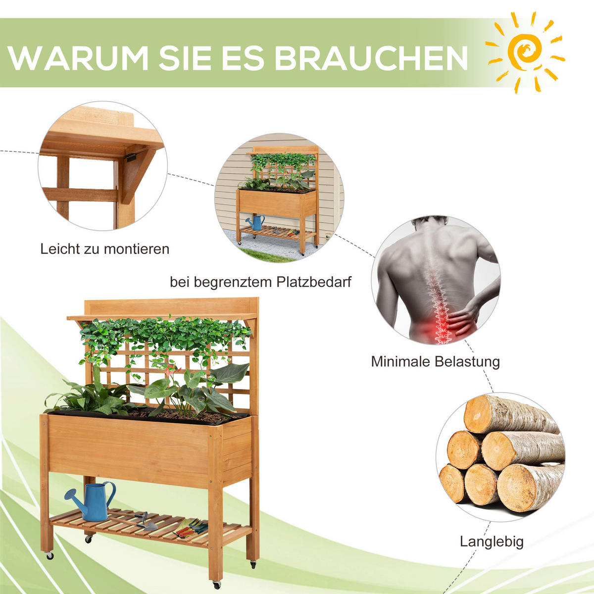 Outsunny Pflanztisch hellbraun B/H/L: ca. 40x135x105 cm Gärtnertisch 845-475 - hellbraun (105,00/40,00/135,00cm) - Outsunny