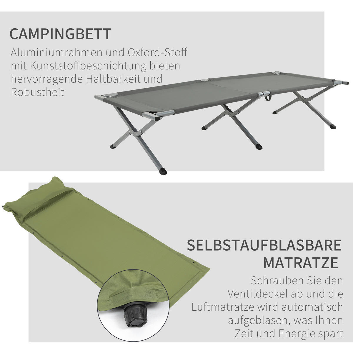 Outsunny Campingartikel B/H/L: ca. 86x200x147 cm Feldbett - grau (147,00/86,00/200,00cm) - Outsunny