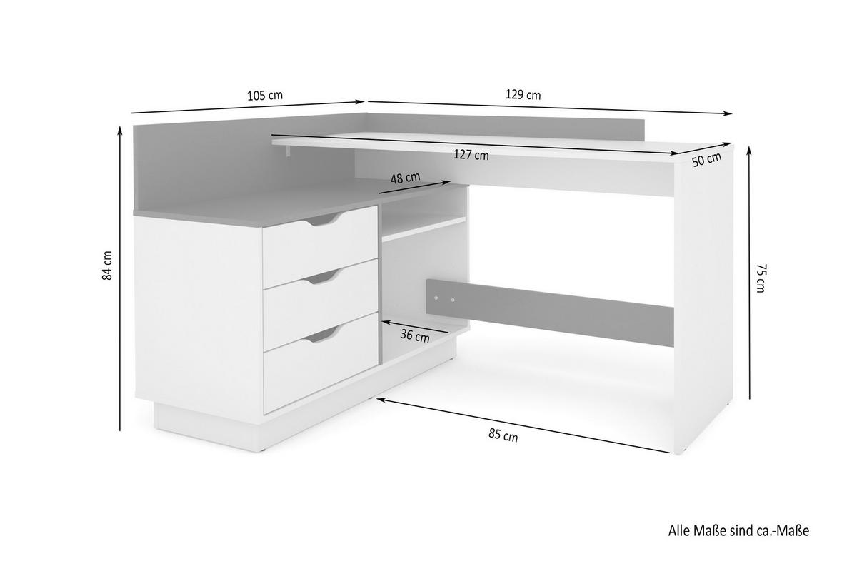 Schreibtisch BELFAST weiß Eiche Sonoma Nachbildung B/H/T: ca. 129x83,5x105 cm BELFAST - Eiche/weiß (129,00/83,50/105,00cm) - byLIVING
