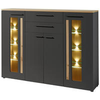 Highboard Loft Two Eiche Artisan Nachbildung Graphit Lacklaminat supermatt B/H/T: ca. 180x133x37 cm Loft Two - Eiche/schwarz (180,00/133,00/37,00cm)