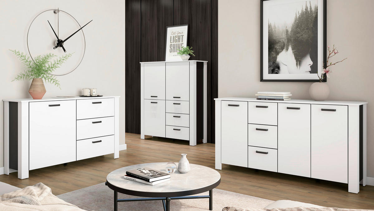 Sideboard FARO weiß schwarz B/H/T: ca. 160x84x40 cm FARO - weiß/schwarz (160,00/84,00/40,00cm) - byLIVING
