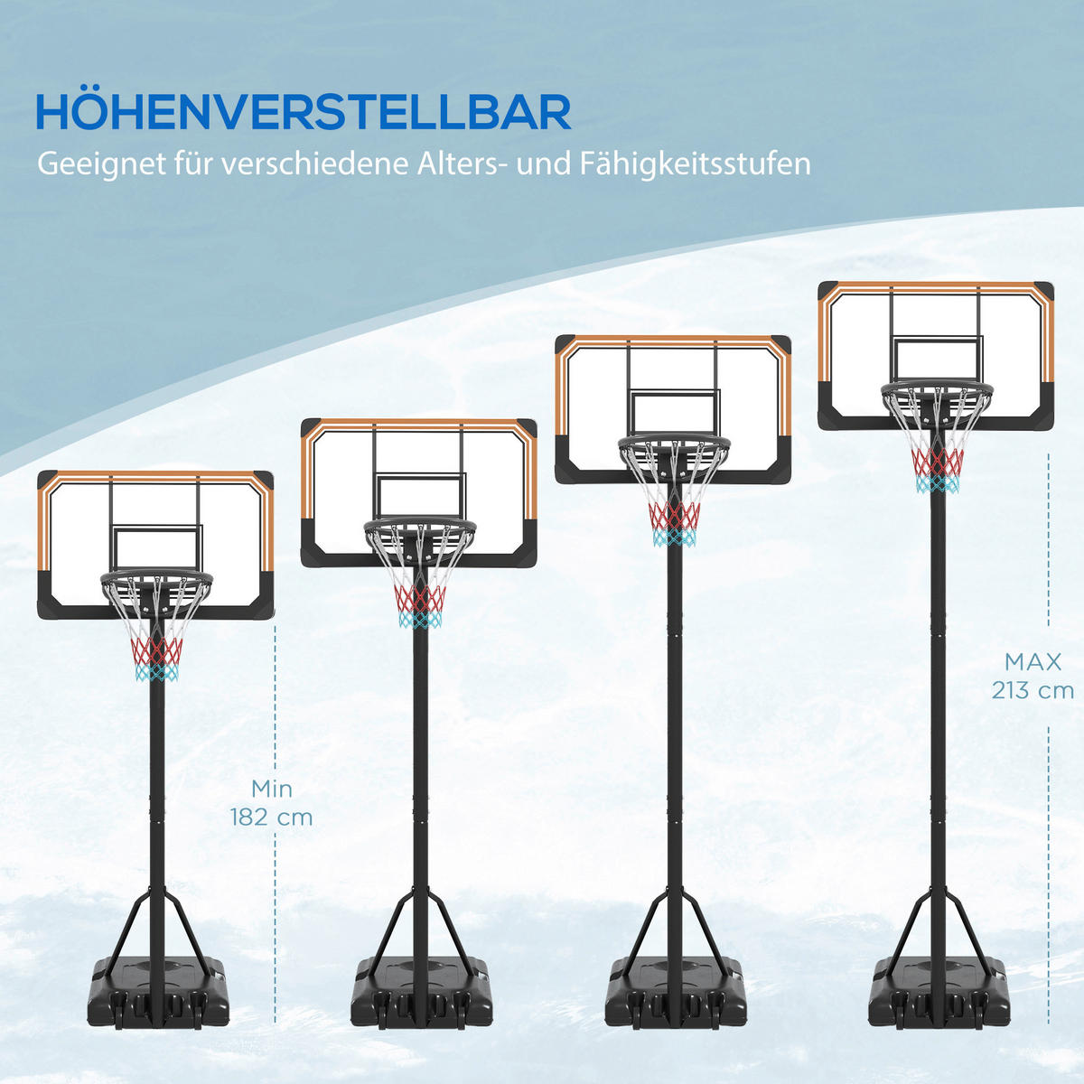 SPORTNOW Basketballkorb schwarz B/H/L: ca. 74x264x71 cm Basketballkorb - schwarz (71,00/74,00/264,00cm) - SPORTNOW