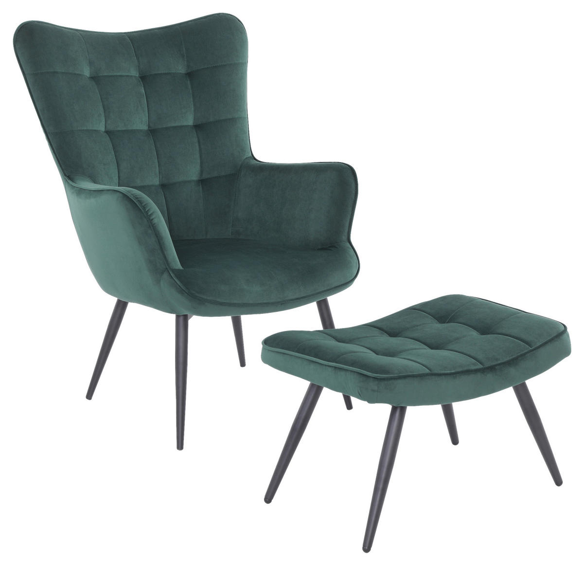 byLIVING Hocker UTA dunkelgrün schwarz Stoff Metall B/H/T: ca. 60x39x41 cm UTA - schwarz/dunkelgrün (60,00/39,00/41,00cm) - byLIVING