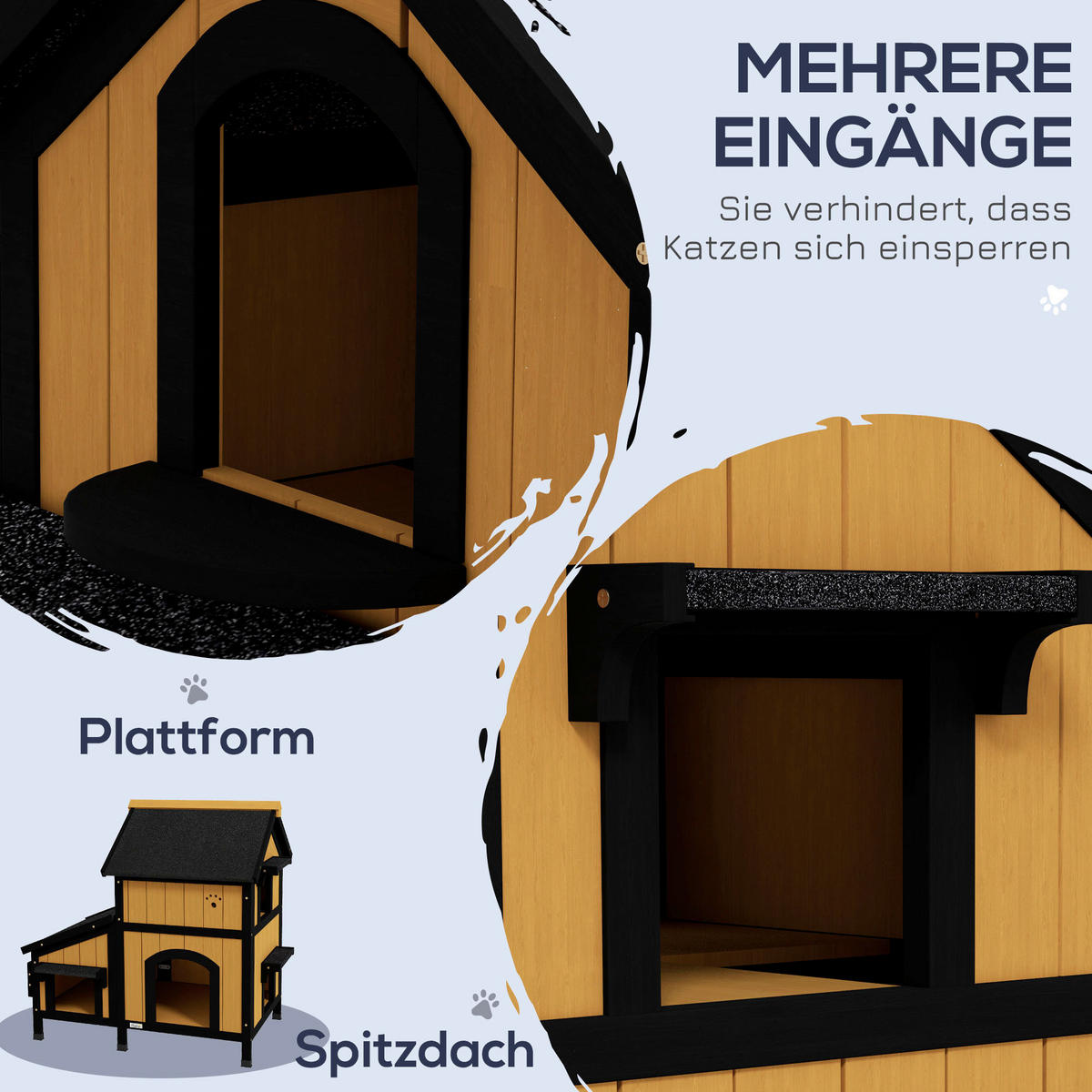 PawHut Katzen-Zubehör gelb Holz B/H/L: ca. 65x96x85,5 cm Katzenhaus - gelb (85,50/65,00/96,00cm) - PawHut