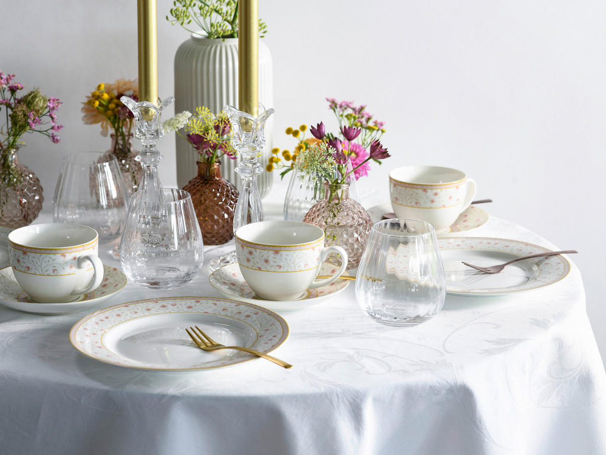 CreaTable Kaffeeservice Emilia weiß Porzellan 18 tlg. Emilia - weiß/creme - CreaTable