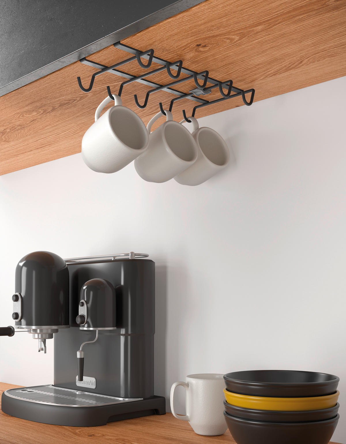 Metaltex Tassen/Becherhalter mattschwarz Metall B/H/L: ca. 14x6x28 cm Tassen-Becherhalter_MyMug_Lava - mattschwarz (28,00/14,00/6,00cm) - Metaltex