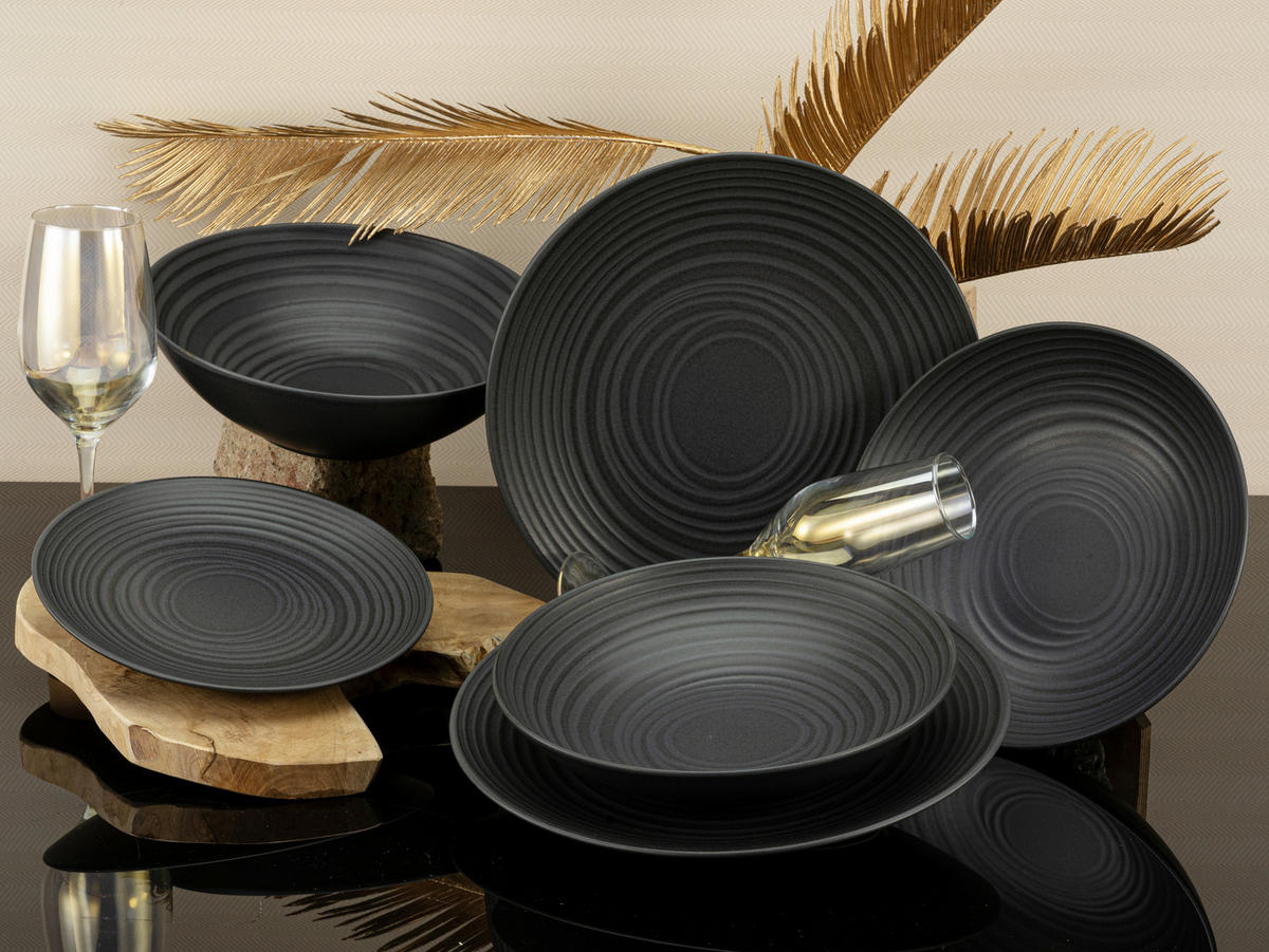 CreaTable Tafelservice Lava Stone schwarz Keramik 12 tlg. Lava Stone - schwarz/grau - CreaTable