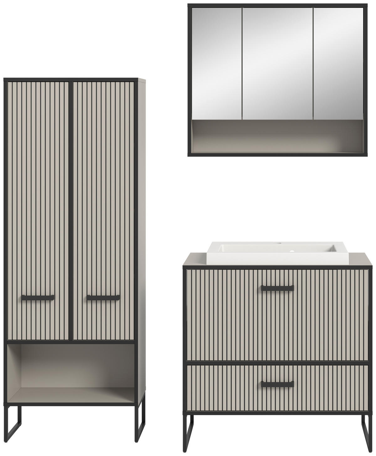 Badezimmer-Set BAGNO schwarz Kaschmirgrau Nachbildung B/H/T: ca. 154x192x48 cm BAGNO - schwarz (154,00/192,00/48,00cm) - xonox.home