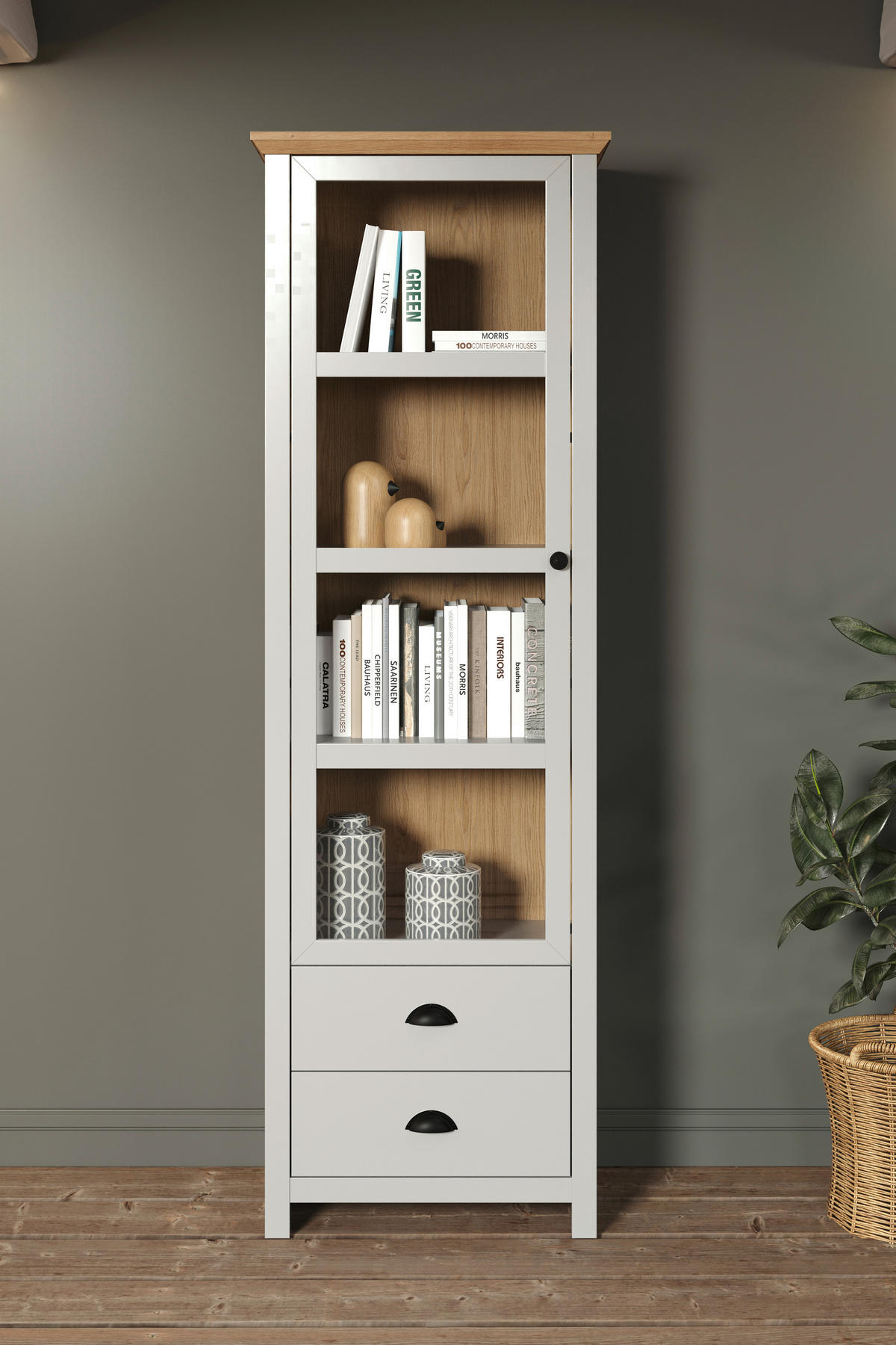 Standvitrine Landside Lichtgrau Eiche Artisan Nachbildung B/H/T: ca. 65x201x41 cm Landside - Lichtgrau/Eiche (65,00/201,00/41,00cm) - Trendteam