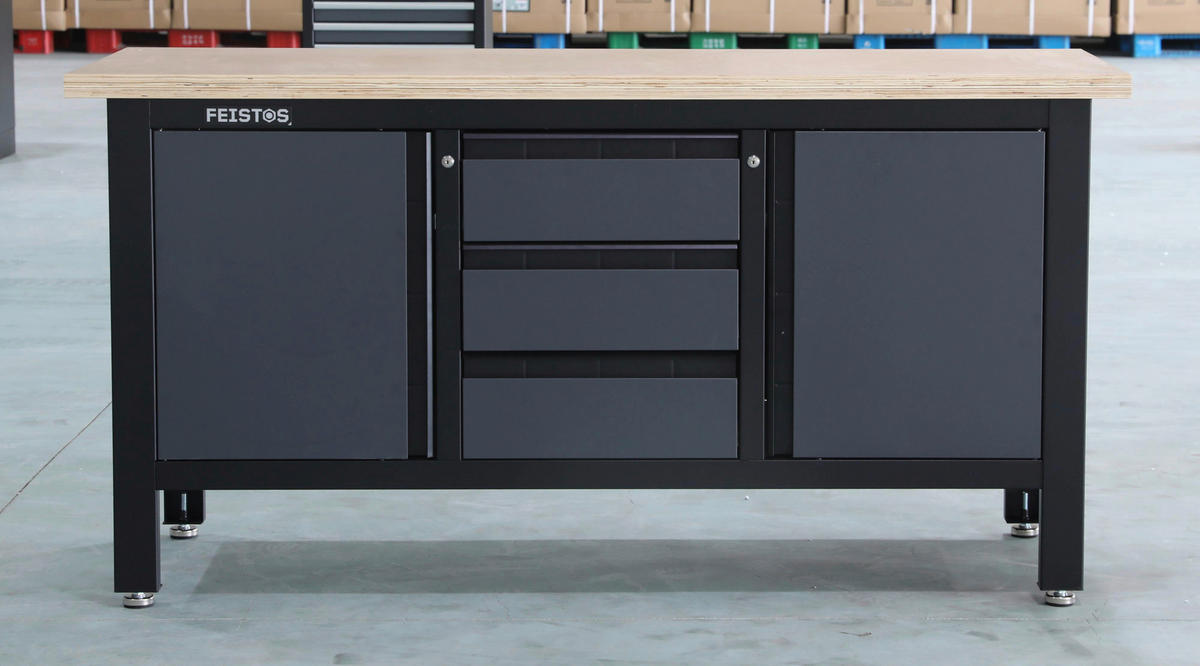 Feistos Werkbank Heros schwarz Metall B/H/L: ca. 169x87x60 cm Heros - schwarz/anthrazit (60,00/169,00/87,00cm) - Feistos