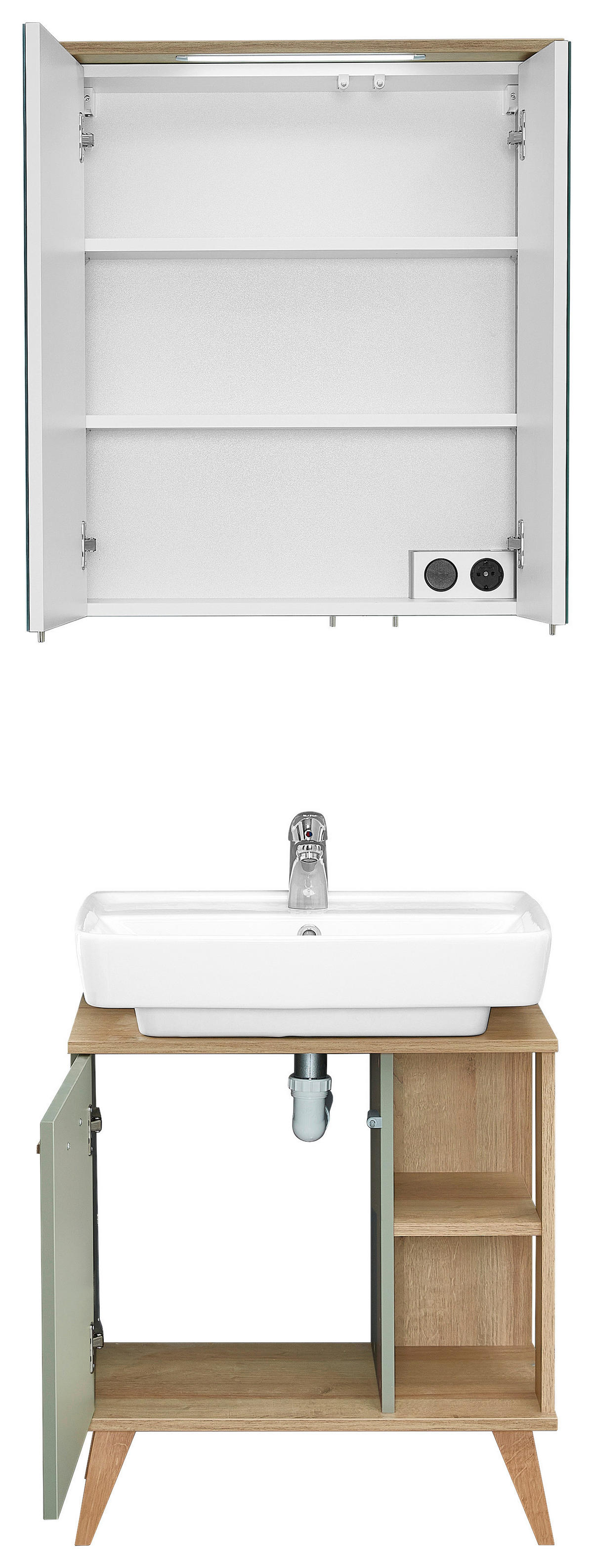Badezimmer-Set Quickset 963 salbei Nachbildung Eiche Riviera Nachbildung B/H/T: ca. 60,5x200x33 cm Quickset 963 - Eiche/salbei (60,50/200,00/33,00cm) - Pelipal