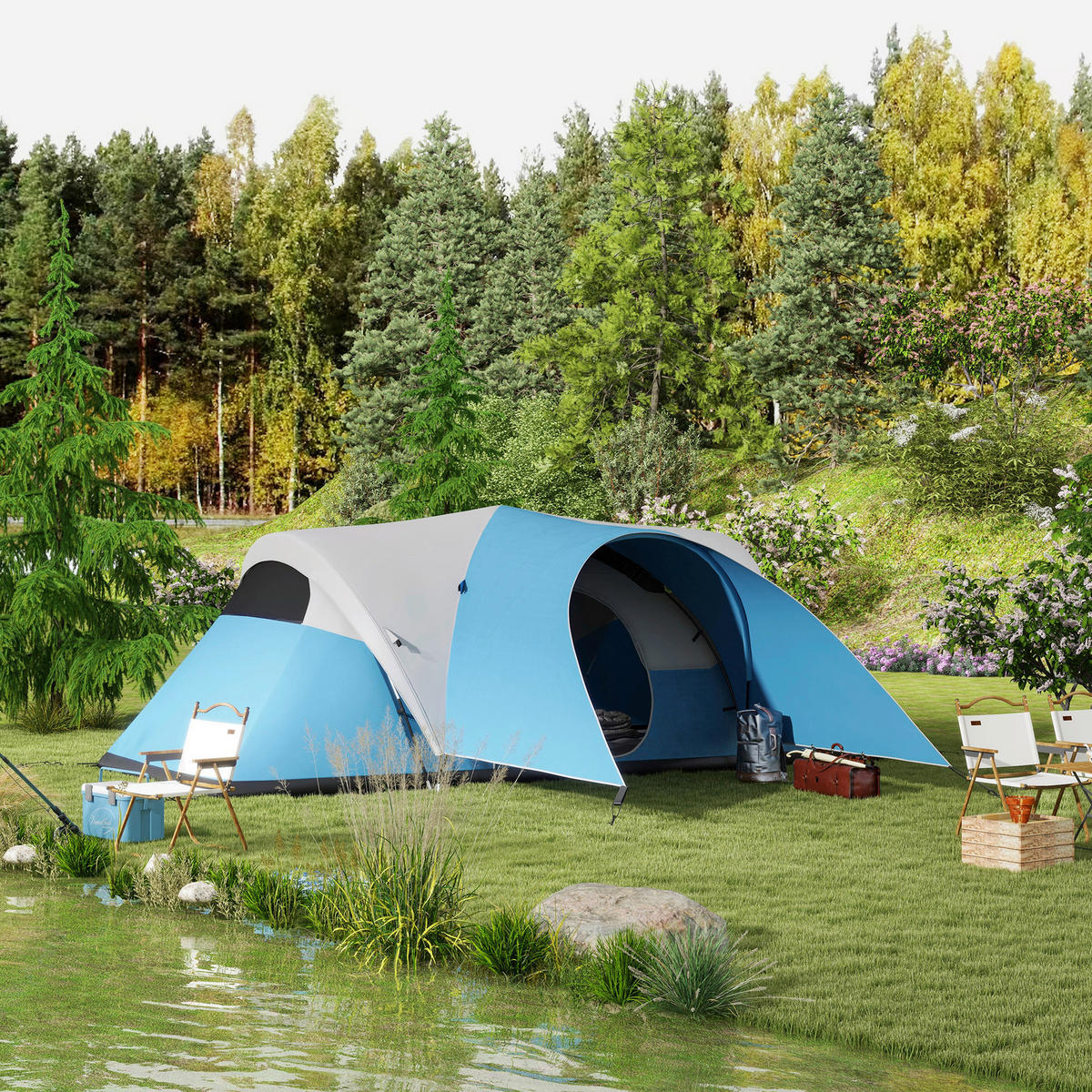 Outsunny Tunnelzelt B/H/L: ca. 300x198x550 cm Tunnelzelt - blau (550,00/300,00/198,00cm) - Outsunny