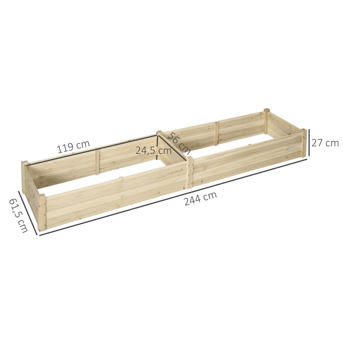 Outsunny Gartenbeet mit 2 Blumenkasten B/H/L: ca. 61,5x27x244 cm Gartenbeet_mit_2Blumenkasten - natur (244,00/61,50/27,00cm) - Outsunny