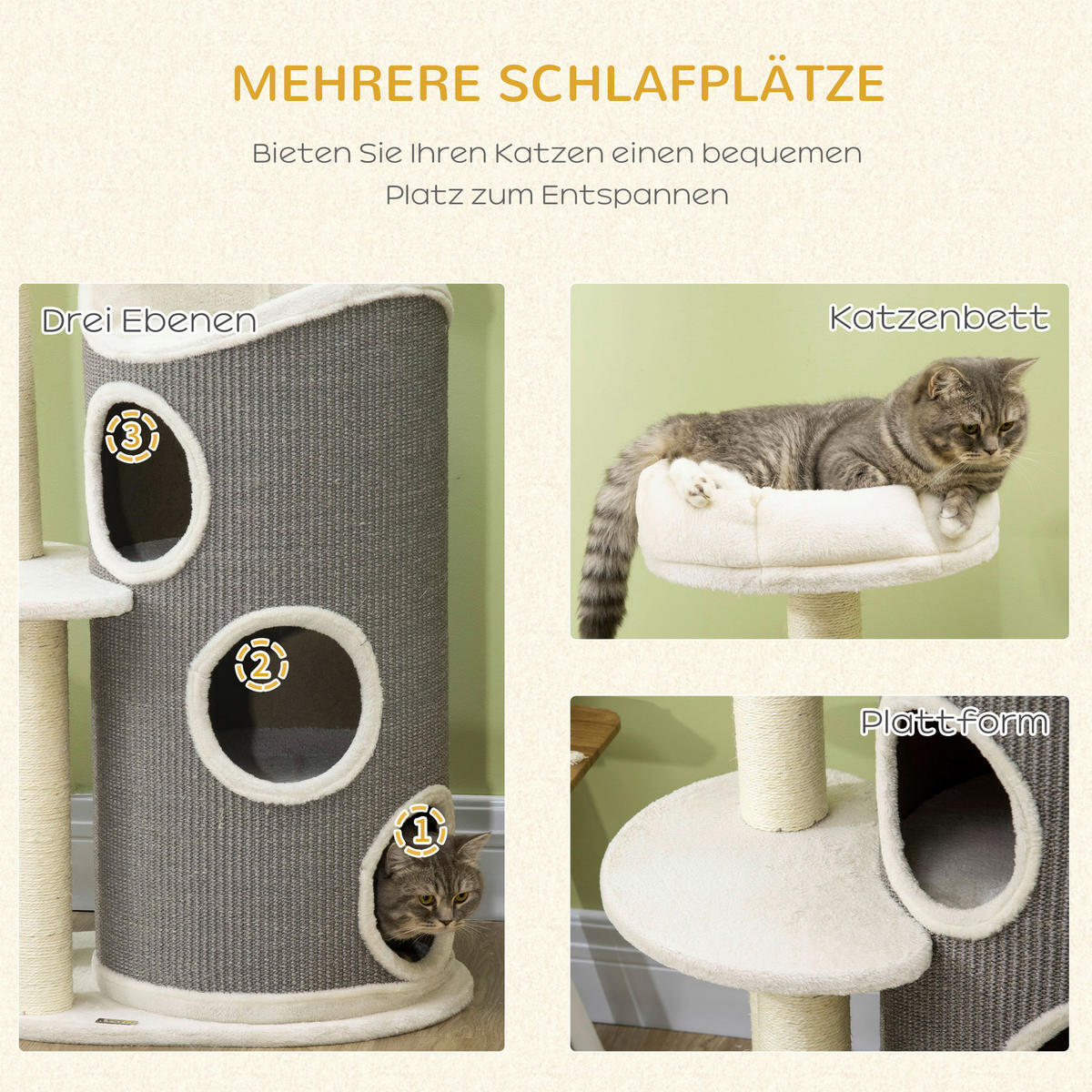 PawHut Kratzbaum weiß Edelstahl B/H/L: ca. 44,5x60x109 cm Kratzbaum - weiß/grau (109,00/44,50/60,00cm) - PawHut
