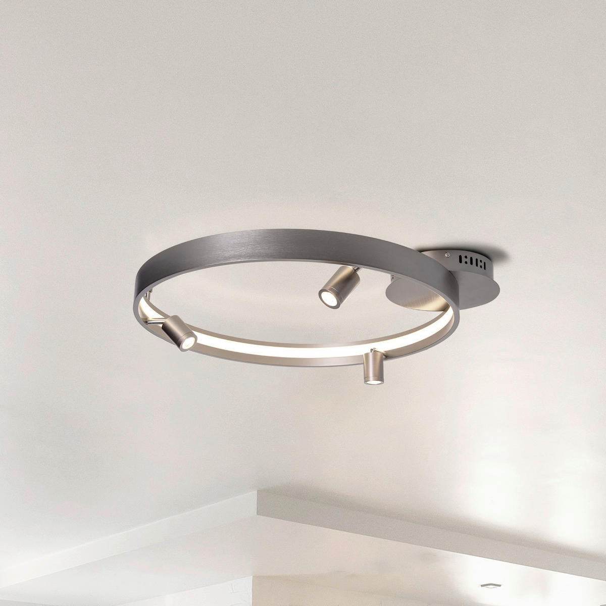 Näve Leuchten Deckenleuchte 1393750 stahlfarbig Metall Kunststoff B/H/T: ca. 58x9x65 cm null 4 Brennstellen Tristan - stahlfarbig (58,00/9,00/65,00cm) - Näve Leuchten