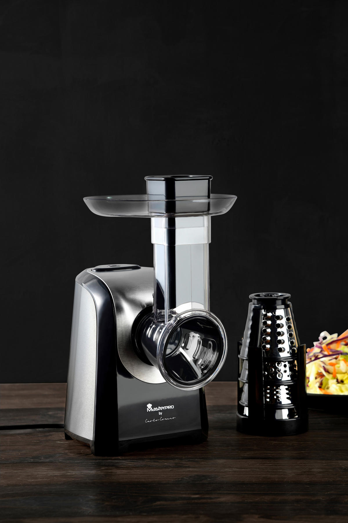 MASTERPRO Reibe elektrisch silber schwarz Edelstahl Kunststoff B/H/T: ca. 245x30,5x20,3 cm ca. 150 W Foodies BGMP-9103 - schwarz/silber (245,00/30,50/20,30cm) - MASTERPRO