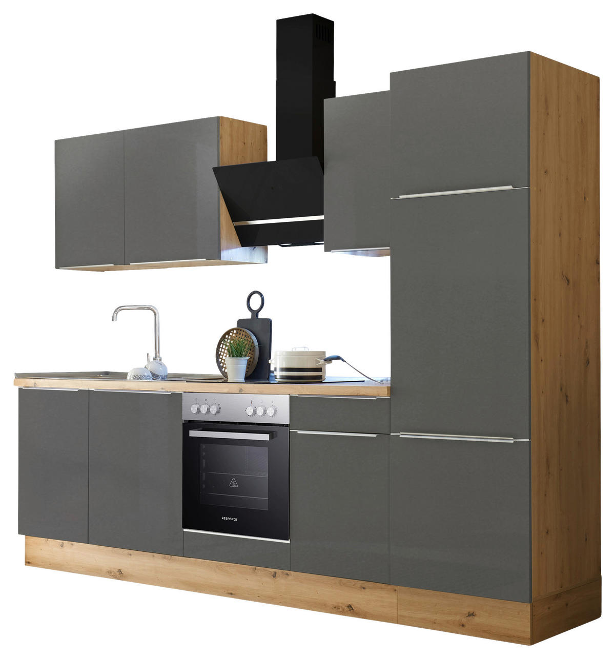 Respekta Küchenblock Marleen grau matt B/H/T: ca. 280x211x60 cm Marleen - Eiche/Alu (280,00/211,00/60,00cm) - Respekta