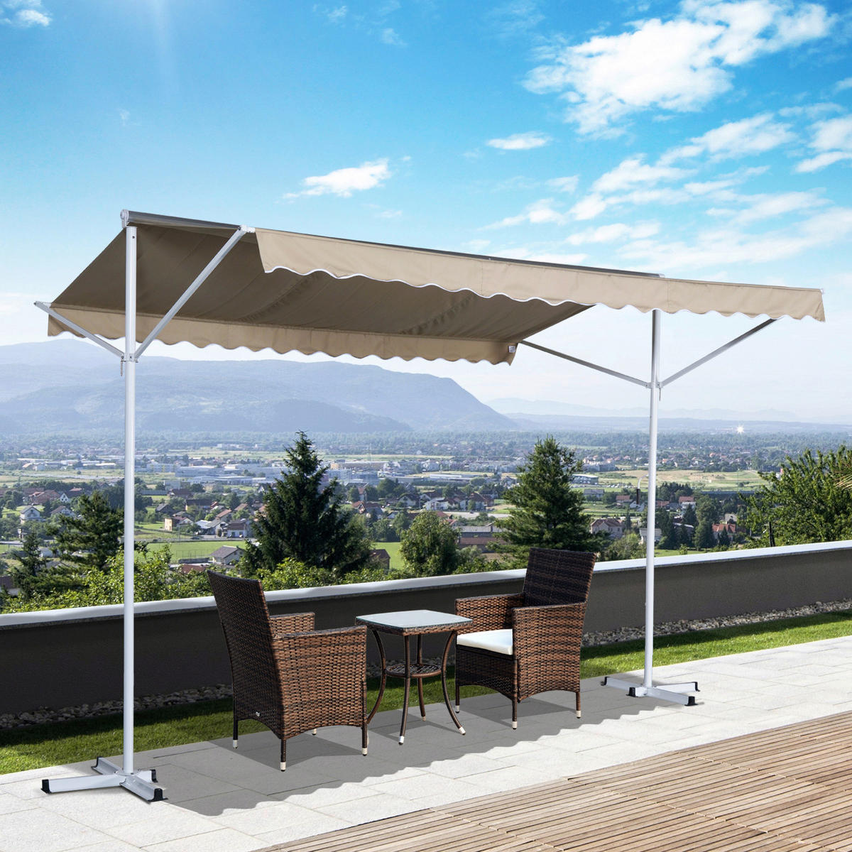 Outsunny Standmarkise creme Polyester-Mischgewebe B/H/L: ca. 294x250x295 cm Standmarkise_mit_Kurbel - creme (295,00/294,00/250,00cm) - Outsunny