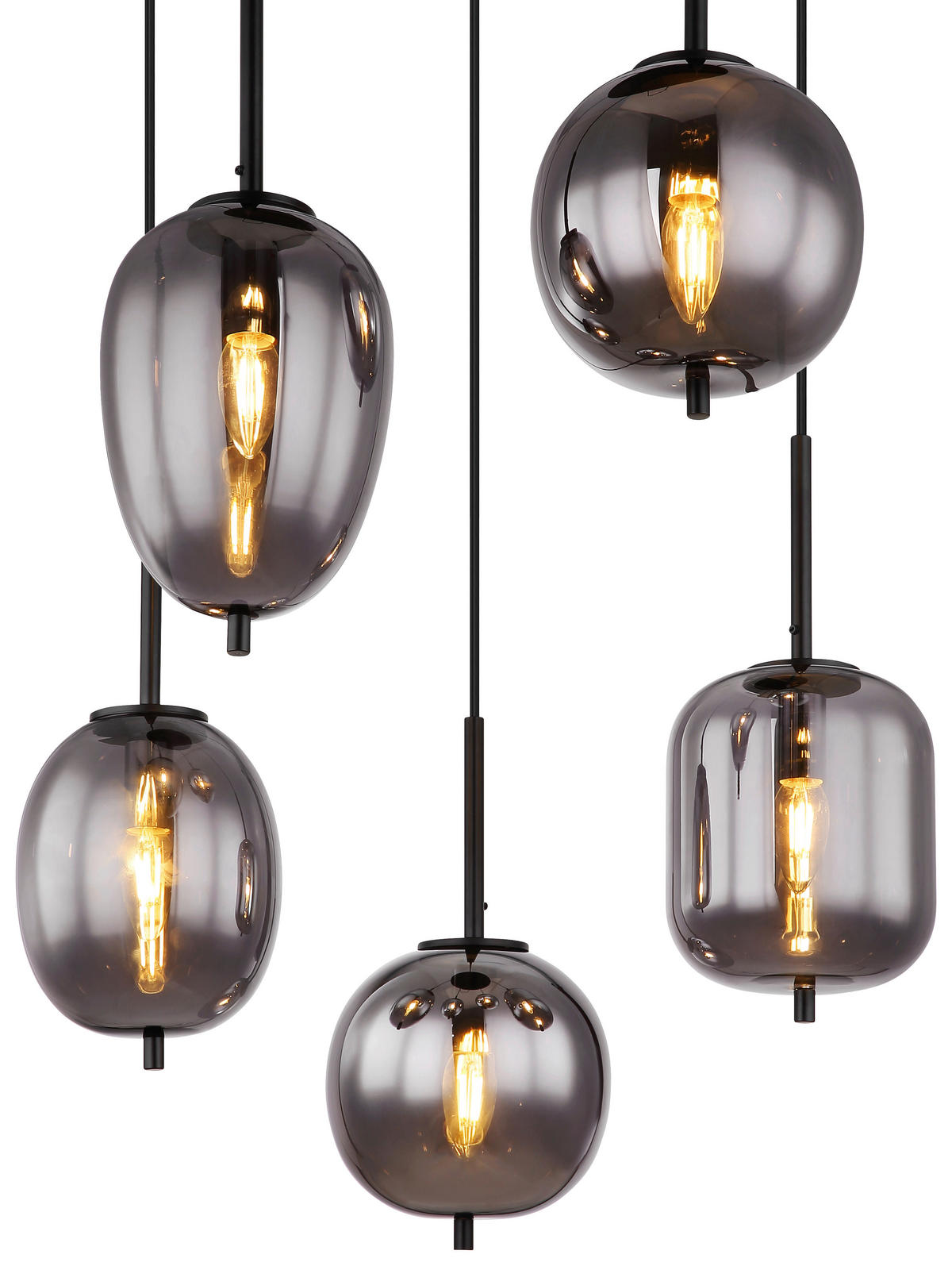 GLOBO Pendelleuchte Blacky 15345-5 schwarz natur Rauch Metall Aluminium Glas H/D: ca. 150x57,5 cm E14 5 Brennstellen Pendelleuchte Blacky - natur/schwarz (57,50/150,00cm) - GLOBO
