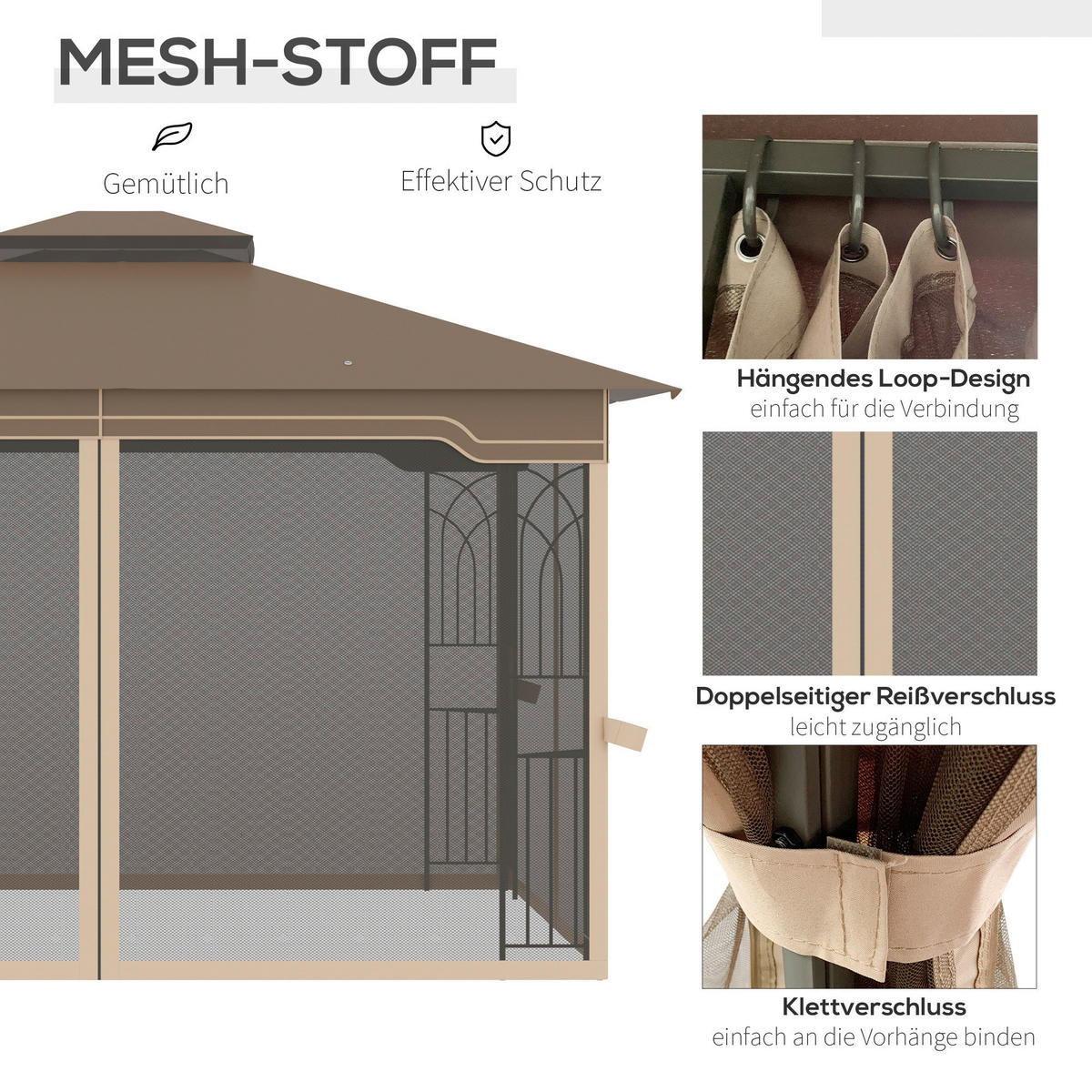 Outsunny Pavillon braun Metall B/H/L: ca. 300x270x365 cm Pavillon - braun/beige (365,00/300,00/270,00cm) - Outsunny