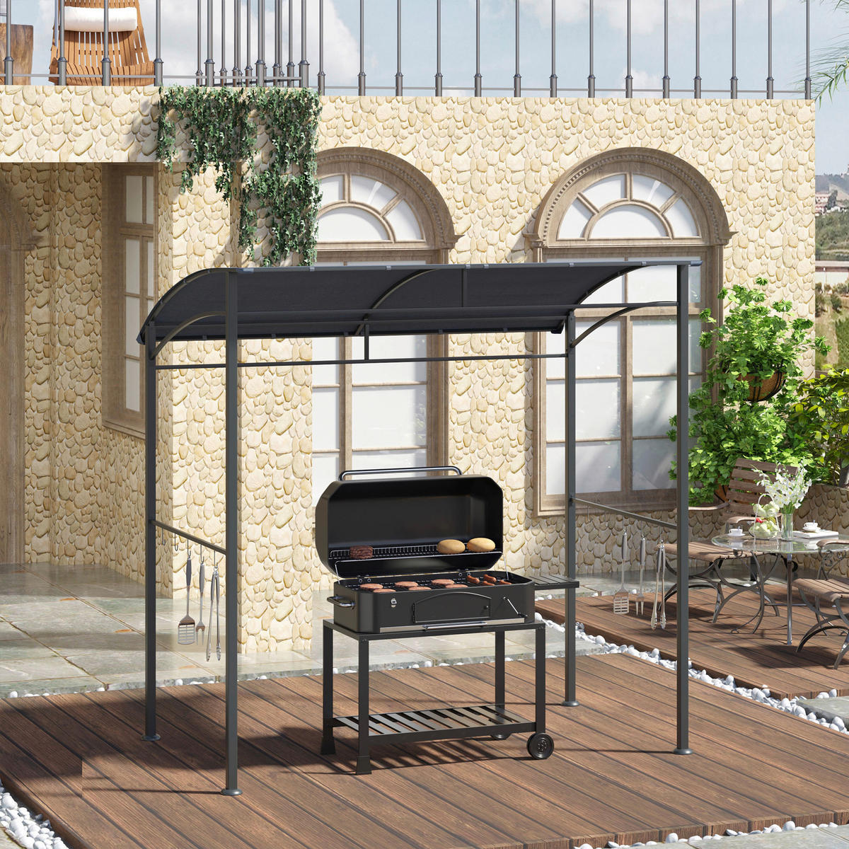 Outsunny Grillpavillon grau Polyester B/H/L: ca. 150x220x215 cm Grillpavillon - grau (215,00/150,00/220,00cm) - Outsunny