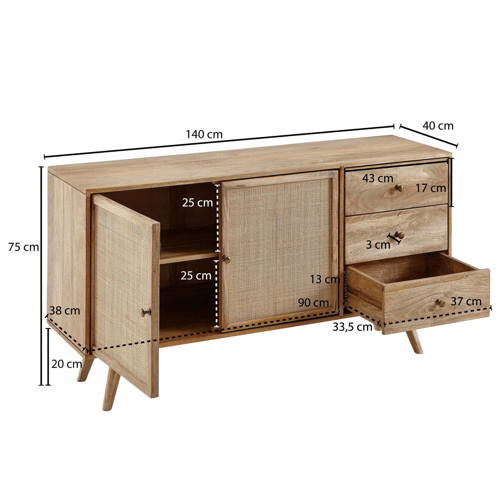 Sideboard natur B/H/T: ca. 140x75x40 cm Sideboard - natur (140,00/75,00/40,00cm) - Wohnling