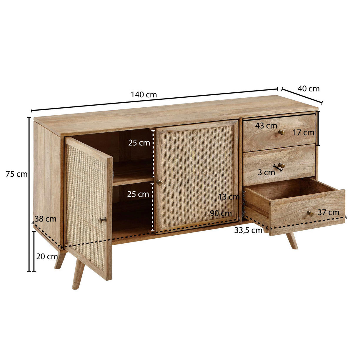 Sideboard natur B/H/T: ca. 140x75x40 cm Sideboard - natur (140,00/75,00/40,00cm) - Wohnling