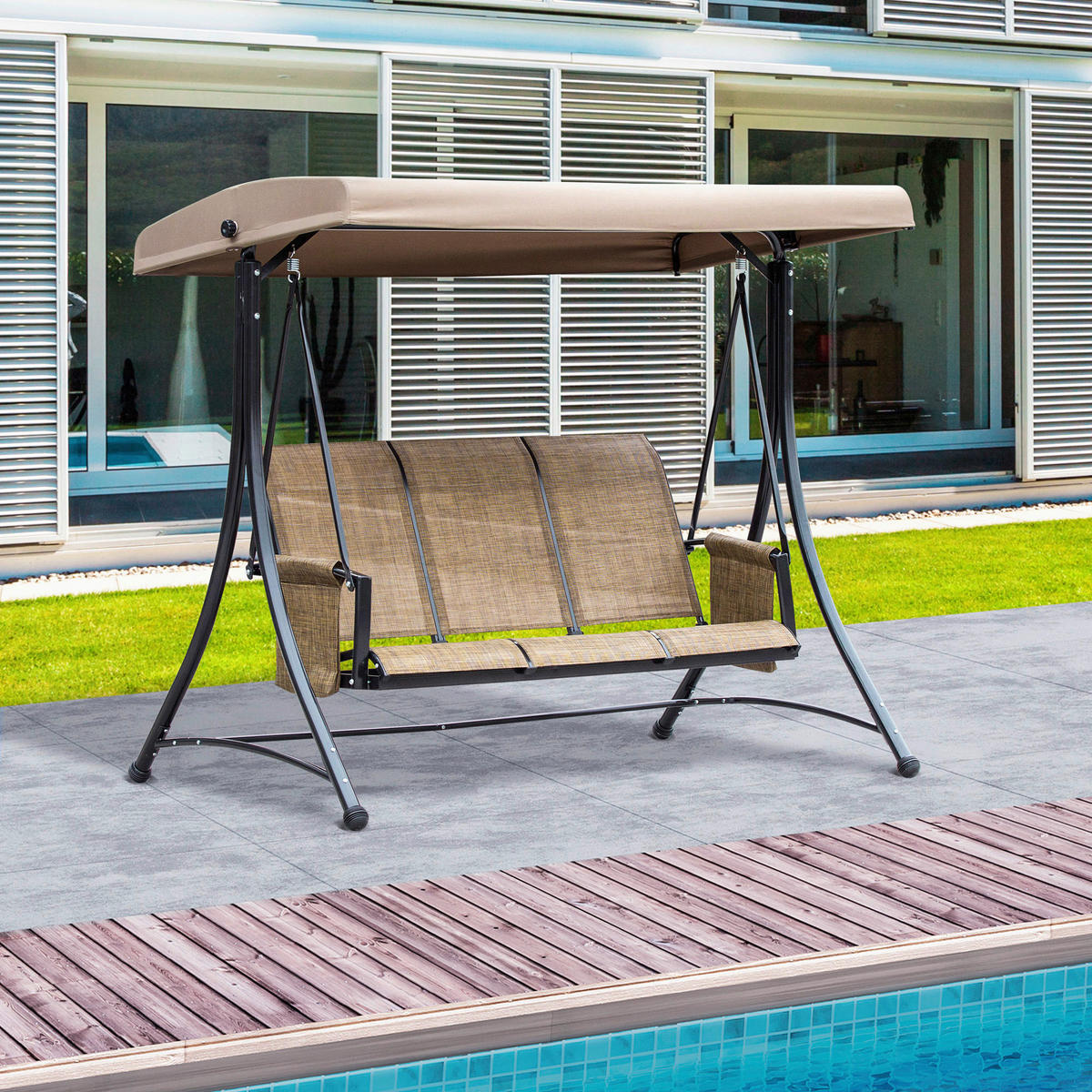 Outsunny Hollywoodschaukel braun Polyester B/H/L: ca. 128x172x196 cm Hollywoodschaukel - braun (196,00/128,00/172,00cm) - Outsunny