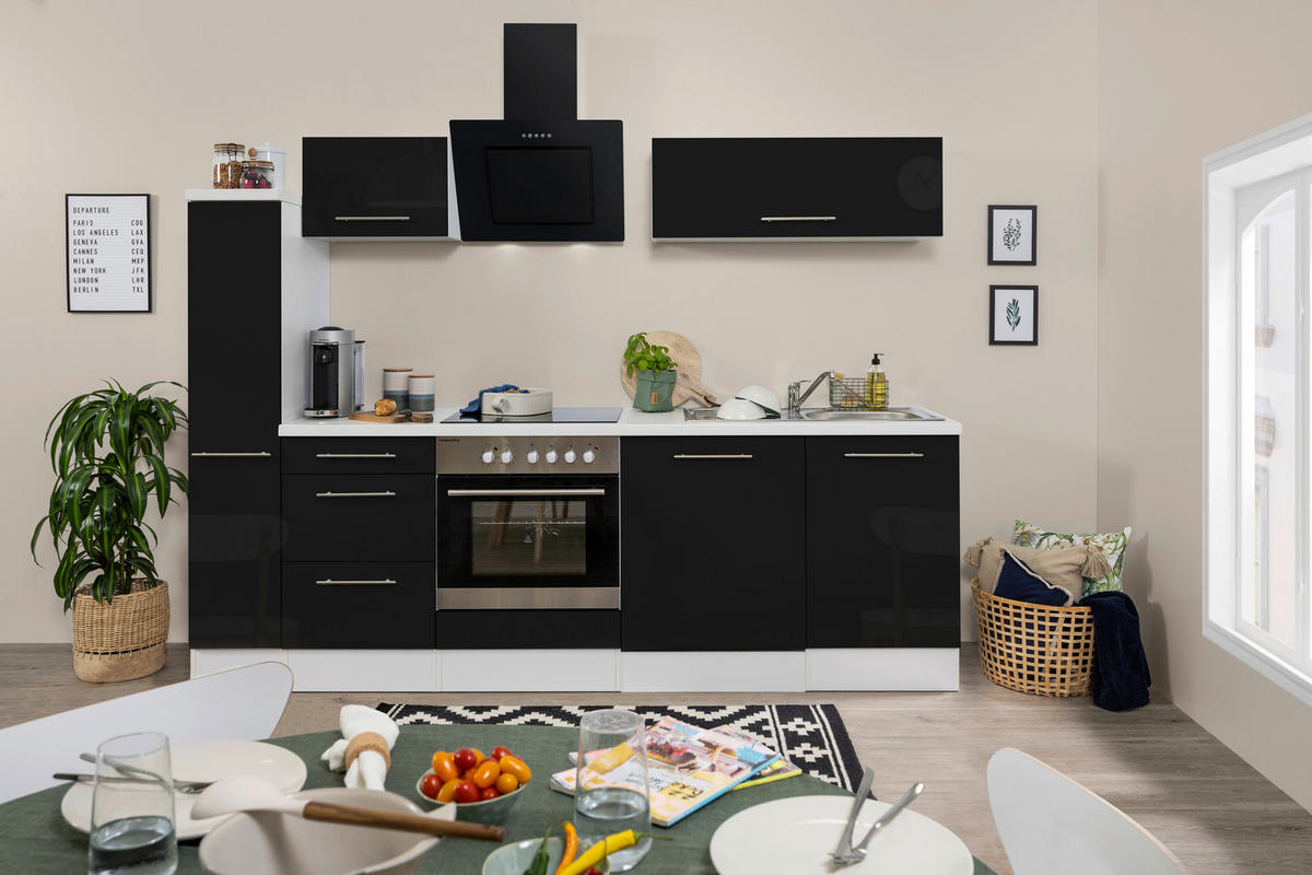 Respekta Küchenblock Amanda schwarz Hochglanz B/H/T: ca. 250x200x60 cm Amanda - weiß/schwarz (250,00/200,00/60,00cm) - Respekta