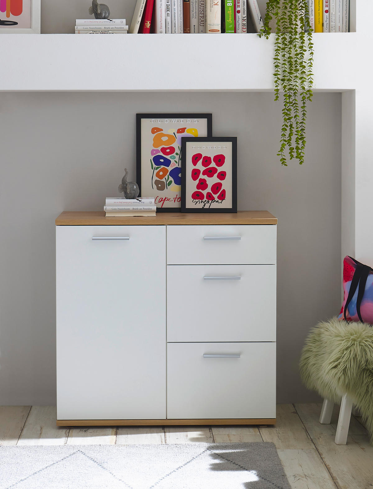 Kommode BC 1035 weiß Eiche Artisan Nachbildung B/H/T: ca. 96x86x38 cm BC 1035 - Eiche/weiß (96,00/86,00/38,00cm)