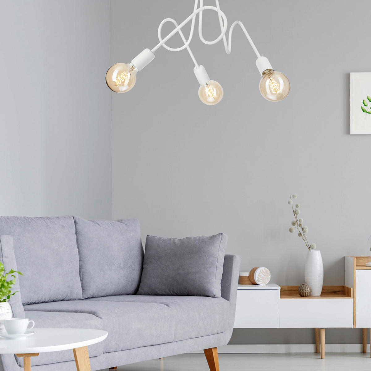 Lamkur Kronleuchter weiß Stahl B/H/L: ca. 39x54x54 cm E27 3 Brennstellen Lizzy - weiß (54,00/39,00/54,00cm) - Lamkur