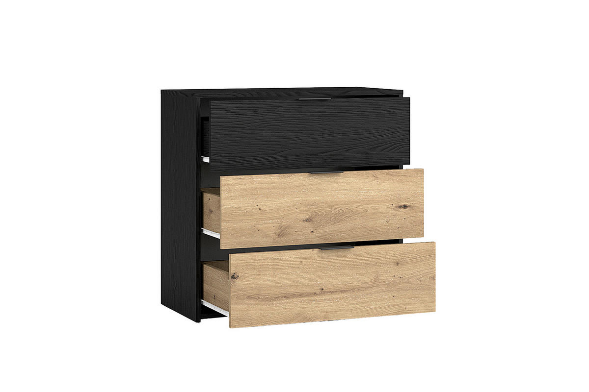 Kommode RIMINI schwarz Eiche Nachbildung B/H/T: ca. 80x80x40 cm RIMINI - Eiche/schwarz (80,00/80,00/40,00cm) - byLIVING