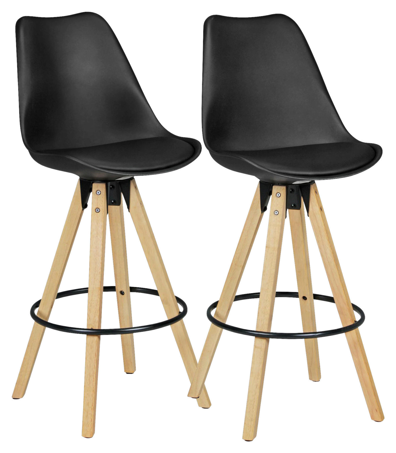 Barhocker 2er-Set schwarz natur schwarz Kunstleder Holz Metall B/H/T: ca. 44x113x39 cm 2er-Set - natur/schwarz (44,00/113,00/39,00cm) - Wohnling