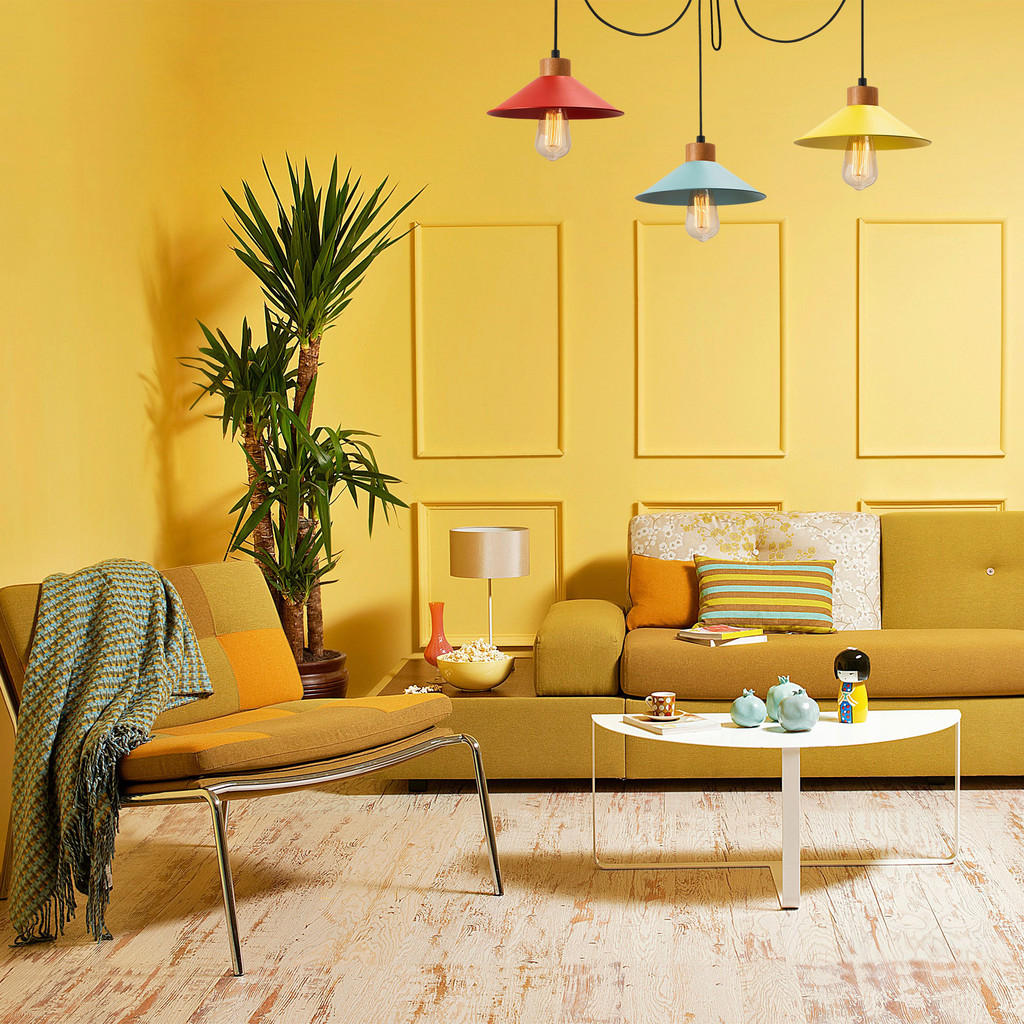 Thumbnail - Opviq Pendelleuchte Manavgat multicolor Holz Metall B/H/T/L/D: ca. 24x100x24x114x24 cm E27 3 Brennstellen