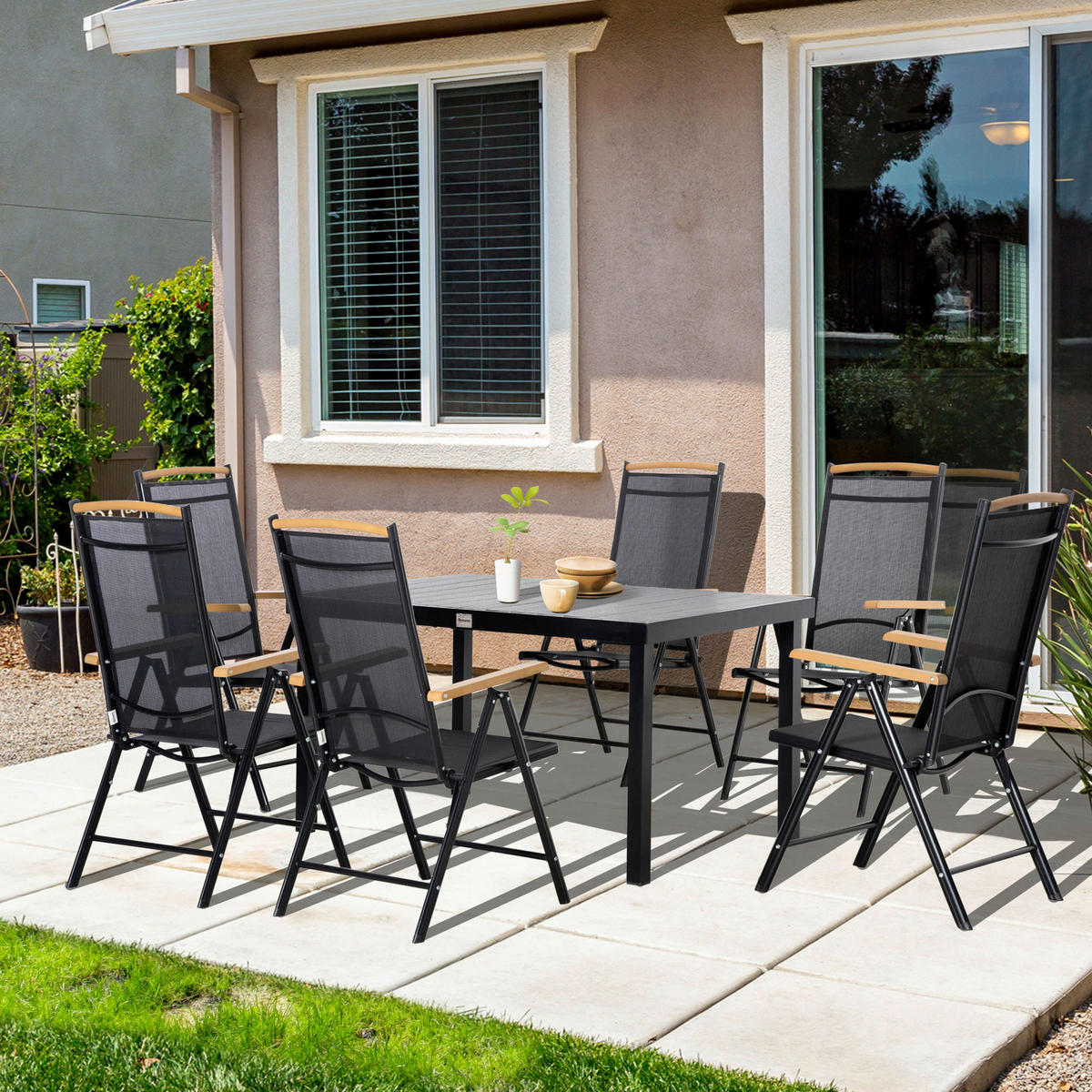 Outsunny Gartensitzgruppe schwarz Aluminium B/H/L: ca. 90x74x140 cm Gartensitzgruppe - schwarz (140,00/90,00/74,00cm) - Outsunny