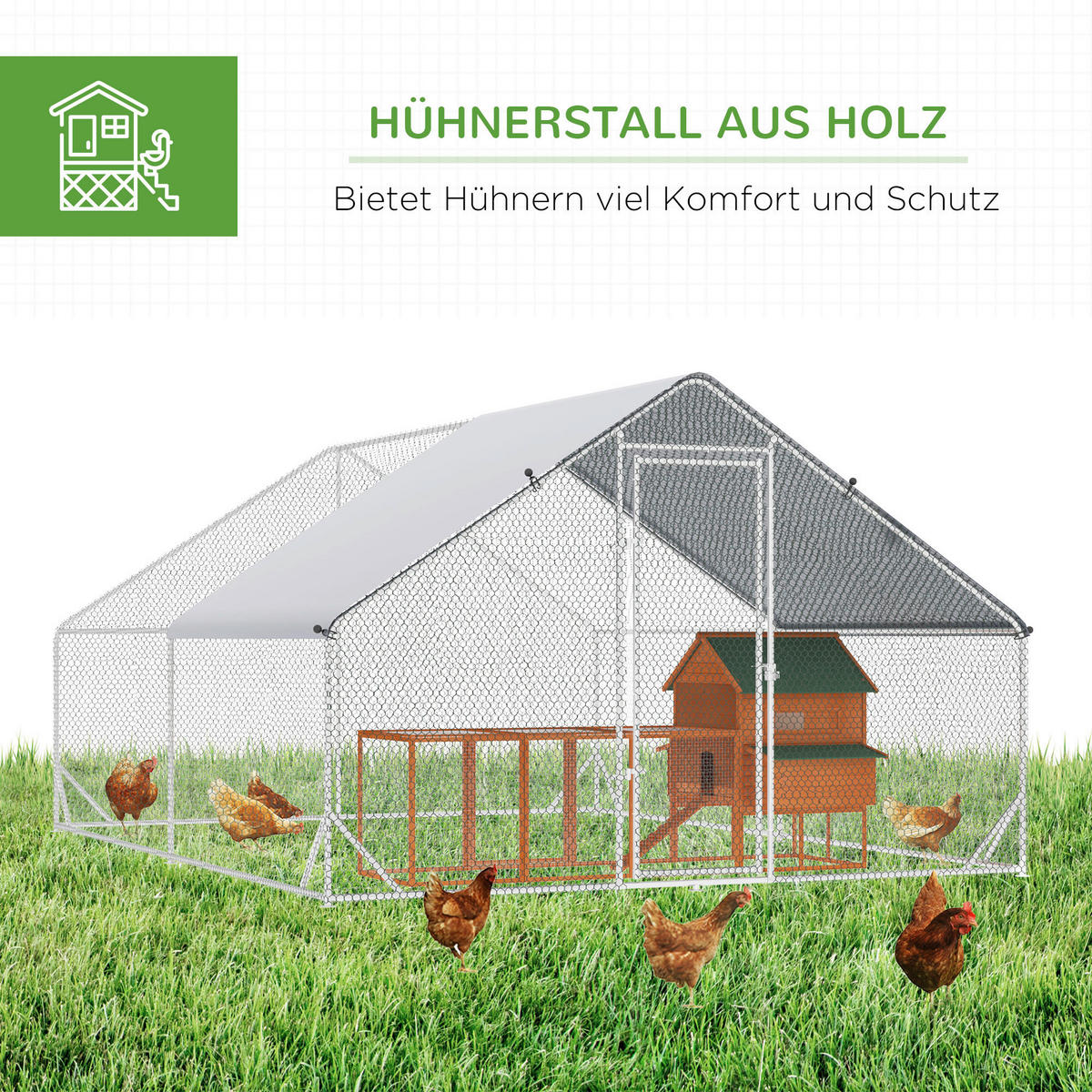 PawHut Stall grau Edelstahl B/H/L: ca. 400x300x200 cm Hühnerstall - silber/grau (200,00/400,00/300,00cm) - PawHut