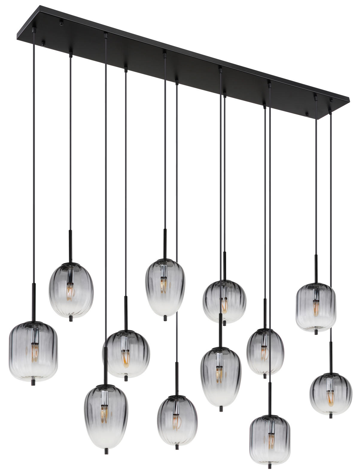 GLOBO Pendelleuchte mattschwarz Metall Glas B/H/T: ca. 34x130x160 cm 12.0 Brennstellen 15215-12 - mattschwarz (34,00/130,00/160,00cm) - GLOBO