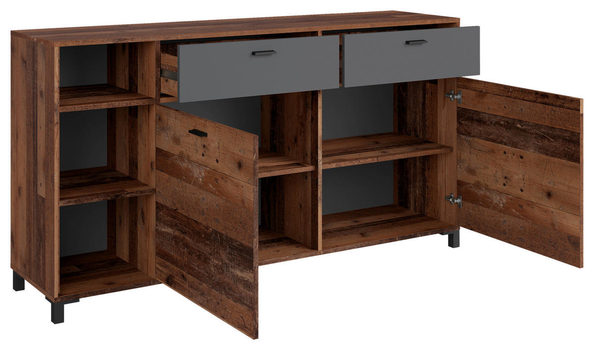 Sideboard JACKSON Eiche Old Wood Nachbildung anthrazit B: ca. 160 cm JACKSON - Eiche/anthrazit (160,00cm) - byLIVING