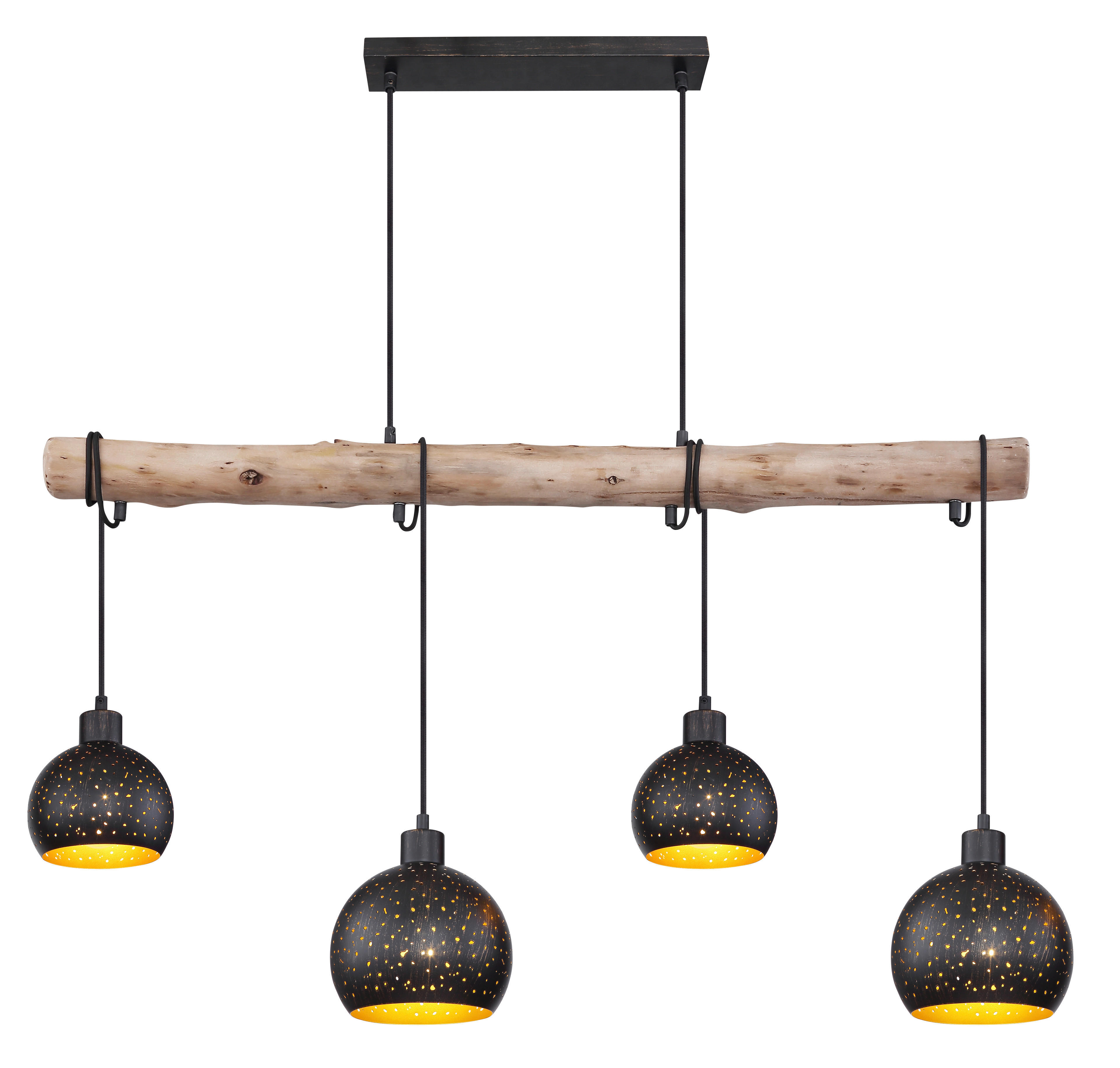 GLOBO Pendelleuchte ADAJA 15452-4H schwarz gold natur Metall Holz B/H/T: ca günstig online kaufen